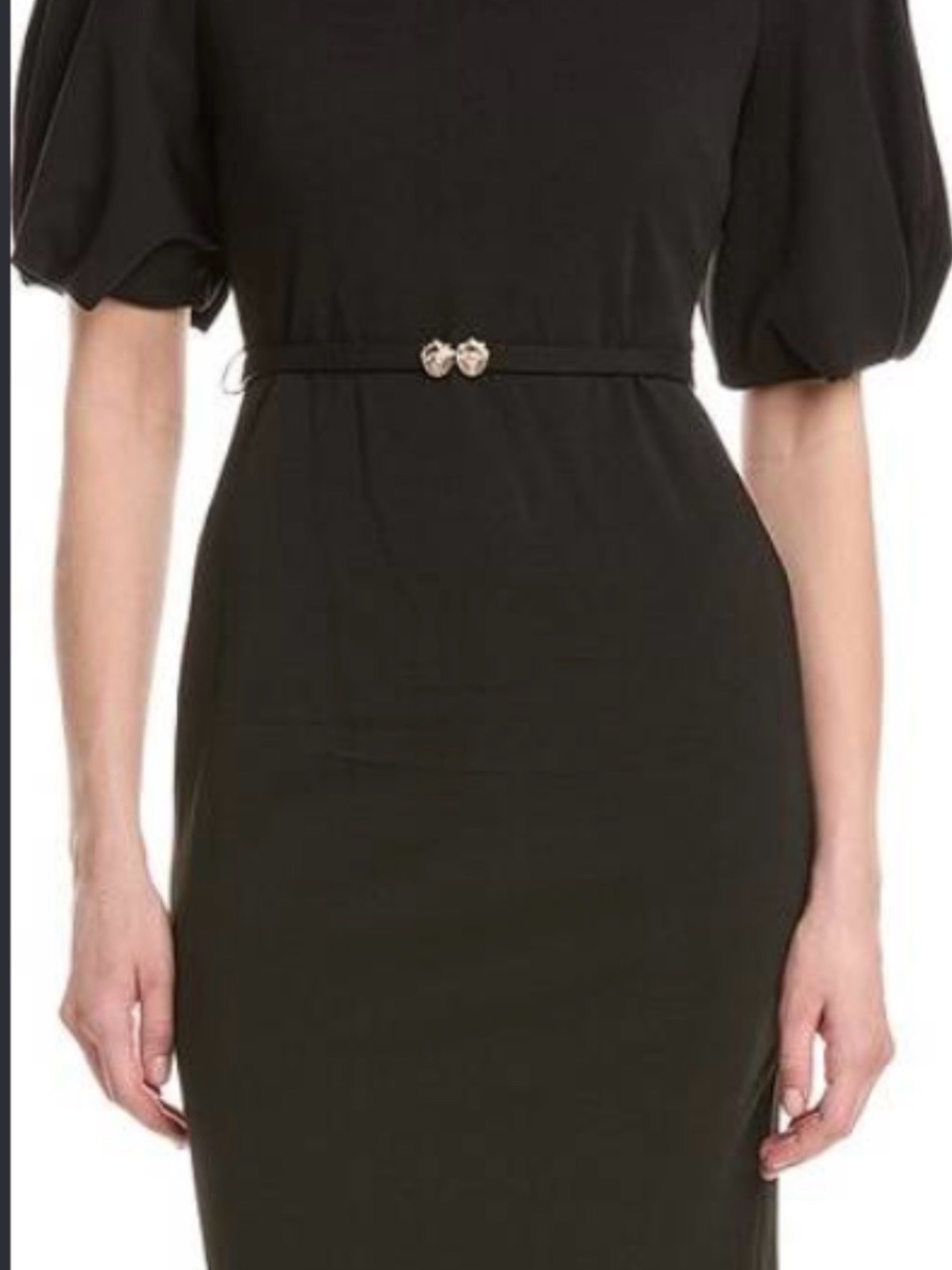 Anne Klein Black Puff-Sleeve Sheath Dress with Belt Detail